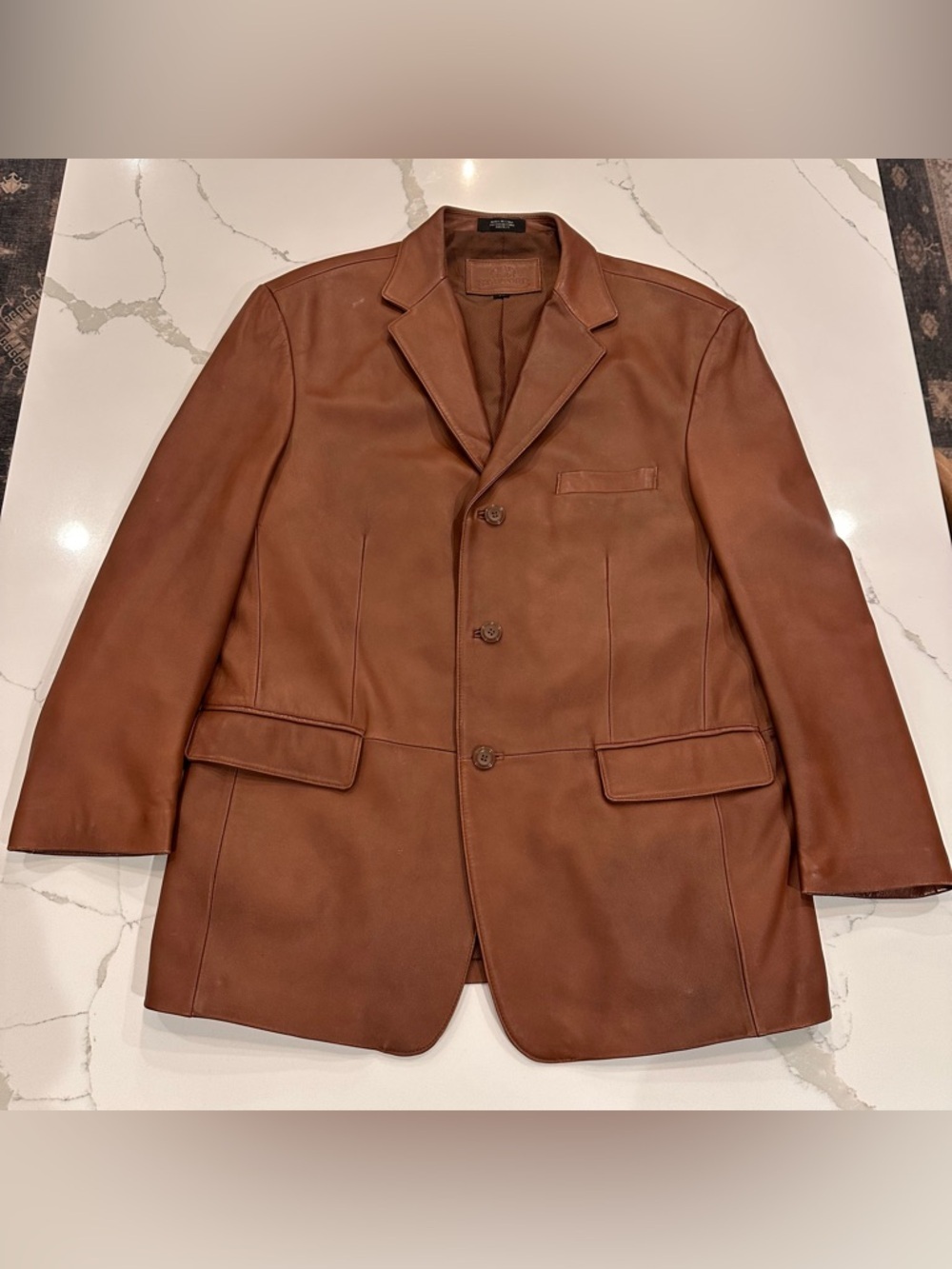 Stafford Executive Brown Leather Blazer Sport Coat Jacket Men L Classic 3-Button